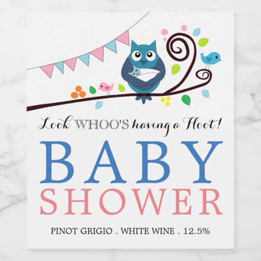 Whimsical Owl Baby Dusche Weinetikett (Einzelnes Label)
