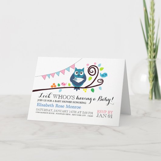 Whimsical Owl Baby Shower Einladung (Vorderseite)