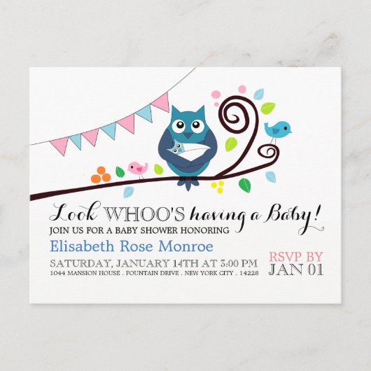 Whimsical Owl Baby Shower Einladung (Vorderseite)