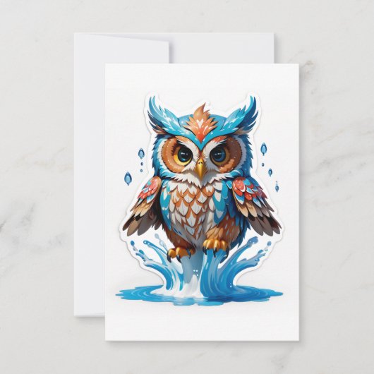 Whimsical Owl Bear Jumping on Water - Playful Wild Dankeskarte (Vorderseite)