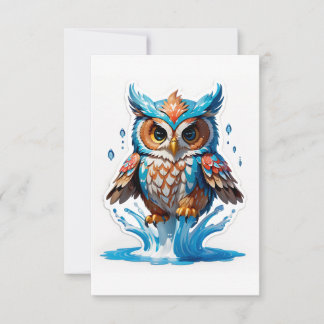 Whimsical Owl Bear Jumping on Water - Playful Wild Dankeskarte