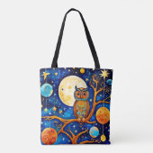 Whimsical Owl Celestis: Sterne, Mond, Planeten Tasche (Rückseite)