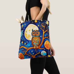 Whimsical Owl Celestis: Sterne, Mond, Planeten Tasche