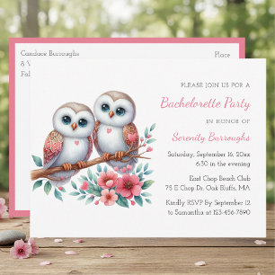 Whimsical Owl-Paar Wald-Junggesellinnenabschied Einladungspostkarte