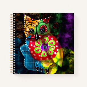 Whimsical Owl Talavera Style Green Blue Floral Notizblock