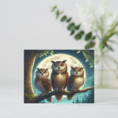 Whimsical Owl Trio Postkarte (Stehend Vorderseite)