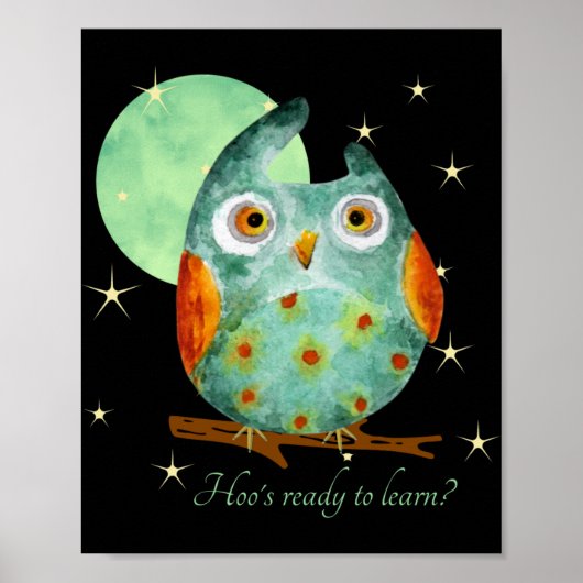 Whimsical Owl Watercolor Style Name School On Back Poster (Vorne)