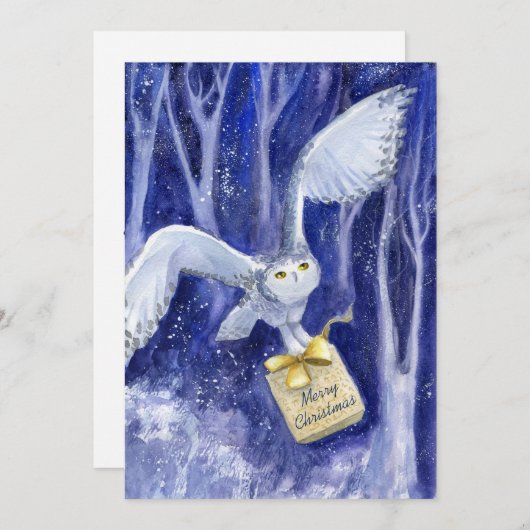 Whimsical Owl Weihnachten blauviolette Wasserfarbe (Vorne/Hinten)