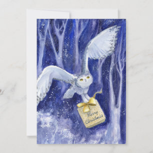 Whimsical Owl Weihnachten blauviolette Wasserfarbe
