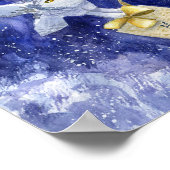 Whimsical Owl Weihnachten blauviolette Wasserfarbe Poster (Ecke)