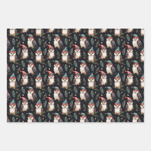 Whimsical Owl Weihnachtssternmuster Geschenkpapier Set (Vorderseite 3)