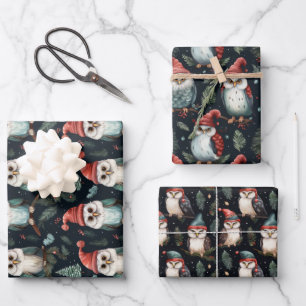 Whimsical Owl Weihnachtssternmuster Geschenkpapier Set