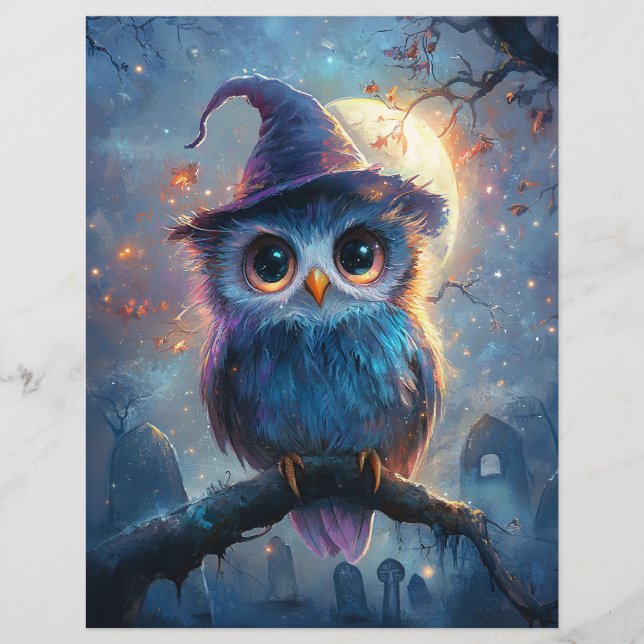 Whimsical Owl Witze Vollmond Scrapbook Paper (Vorderseite)