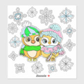 Whimsical Owls Couple und Snowflakes Aufkleber (Blatt)