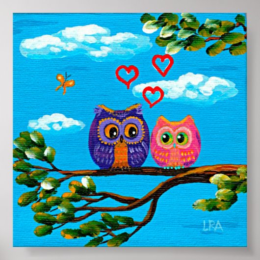 Whimsical Owls in Liebe Kunst und Kultur Poster (Vorne)