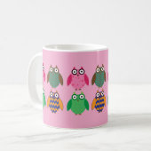 Whimsical Owls on Pink Coffee Cup Kaffeetasse (Vorderseite Links)