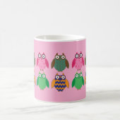 Whimsical Owls on Pink Coffee Cup Kaffeetasse (Mittel)
