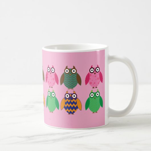 Whimsical Owls on Pink Coffee Cup Kaffeetasse (Rechts)
