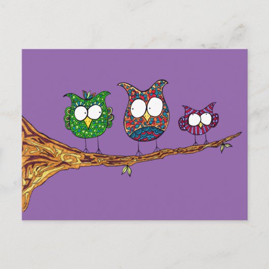 Whimsical Owls Postcard Postkarte (Vorderseite)