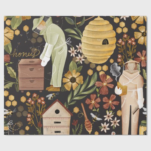 Whimsical Painted Bee Hives Beekeeper Honey Geschenkpapier (Flach)