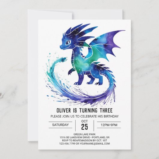 Whimsical Painted Dragon Digital Boy Geburtstag Einladung (Vorderseite)