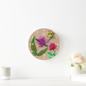 Whimsical Painted Flowers and Bee Clock Runde Wanduhr (Zuhause)