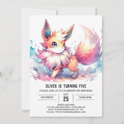 Whimsical Painted Fox Geburtstag Einladung (Vorderseite)