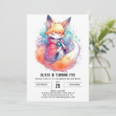 Whimsical Painted Fox Geburtstag Einladung (Stehend Vorderseite)