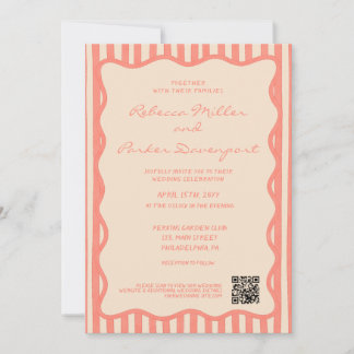 Whimsical Painted Pinstripes Wedding QR Code Einladung