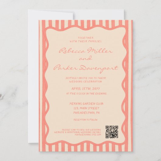 Whimsical Painted Pinstripes Wedding QR Code Einladung (Vorderseite)