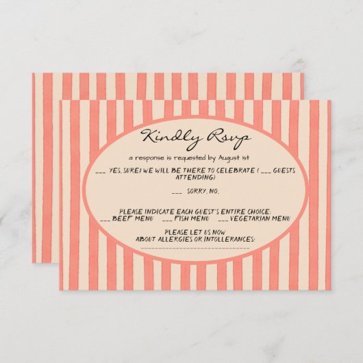 Whimsical Painted Pinstripes Wedding RSVP Card Einladung (Vorne/Hinten)