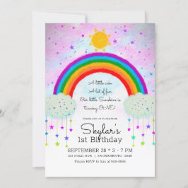 Whimsical Painted Rainbow & Stars 1. 1. Geburtstag Einladung