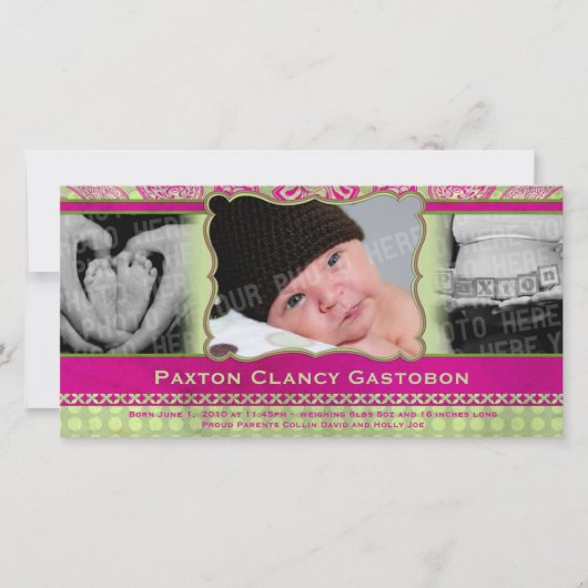 Whimsical Paisley urban & Angesagt Baby Ankündigun Ankündigung (Vorderseite)