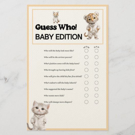 Whimsical Pajama Animals: Guess Who Baby Game Briefpapier (Vorderseite)