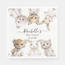 Whimsical Pajama Animals: Soft Pastel Party Accent Serviette