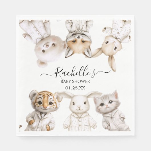 Whimsical Pajama Animals: Soft Pastel Party Accent Serviette (Vorderseite)