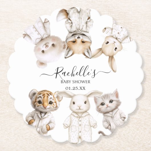 Whimsical Pajama Animals: Soft Pastel Party Accent Untersetzer (Vorderseite)