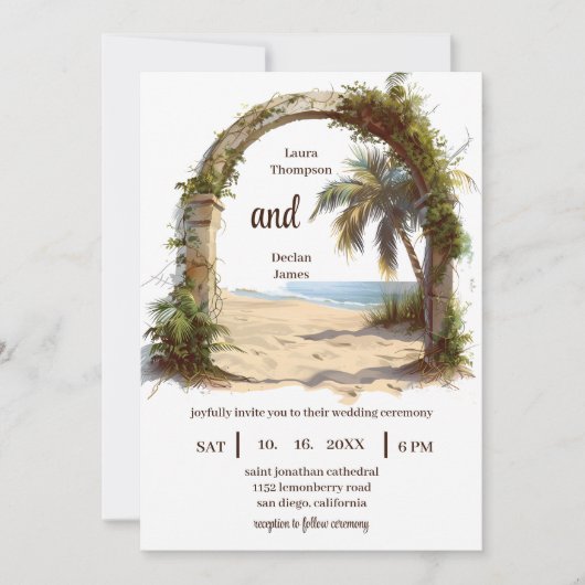 Whimsical Palm Tree Tropical Boho Beach Wedding Einladung (Vorderseite)