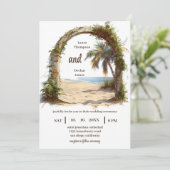 Whimsical Palm Tree Tropical Boho Beach Wedding Einladung (Stehend Vorderseite)