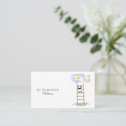 Whimsical Panda Bear Chilcare Business Card Visitenkarte (Stehend Vorderseite)