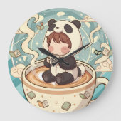 Whimsical Panda Coffee Decorative Wall Clock Große Wanduhr (Vorderseite)