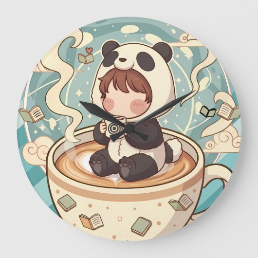 Whimsical Panda Coffee Dekorative Wanduhr (Vorderseite)
