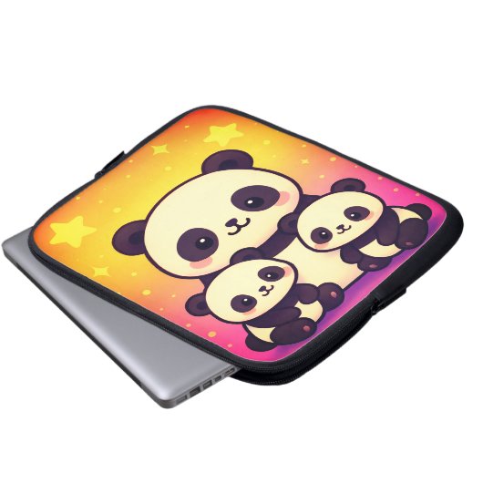Whimsical Panda Trio in Gradient Dreamscape Laptopschutzhülle (Vorne Knopf)