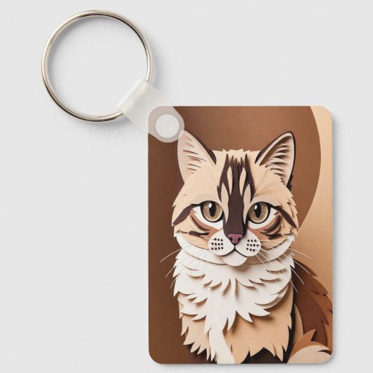 Whimsical Paper-Cut Cat Portrait Keychain Schlüsselanhänger (Vorderseite)
