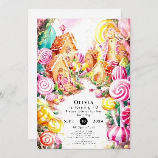 Whimsical Paradise Candyland Birthday Einladung (Vorne/Hinten)