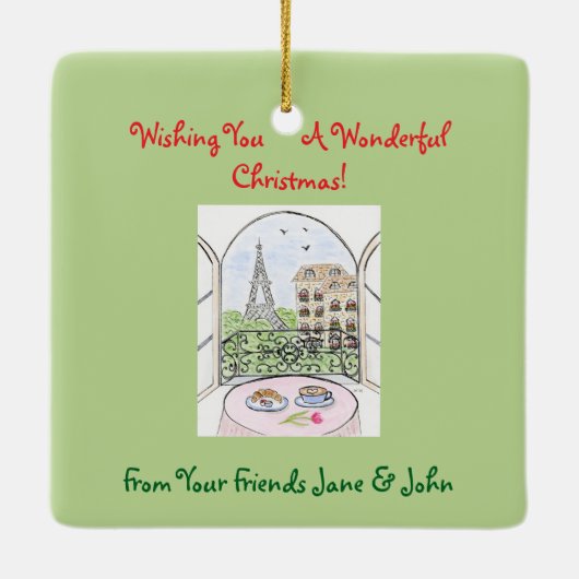 Whimsical Paris and Eiffel Tower French Chef Keramikornament (Rückseite)