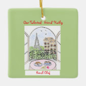 Whimsical Paris and Eiffel Tower French Chef Keramikornament (Vorderseite)