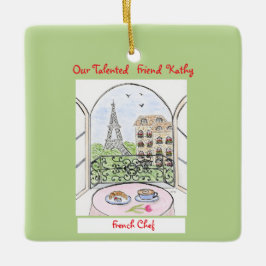 Whimsical Paris and Eiffel Tower French Chef Keramikornament