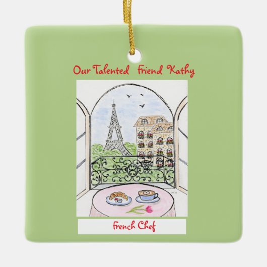 Whimsical Paris and Eiffel Tower French Chef Keramikornament (Vorderseite)