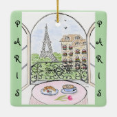 Whimsical Paris and Eiffel Tower French Keramikornament (Rückseite)